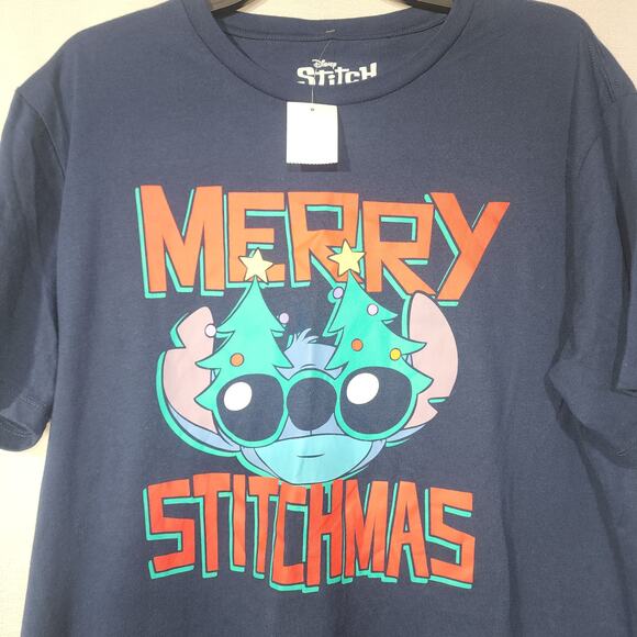 Disney Stitch ''Merry Stitchmas'' men's blue shirt size XL - Picture 2 of 6